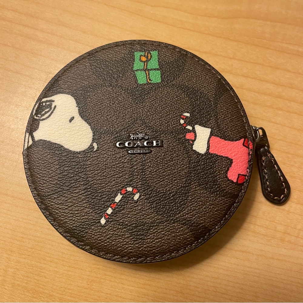 Coach x Peanuts Snoopy Brown Leather Coin Pouch